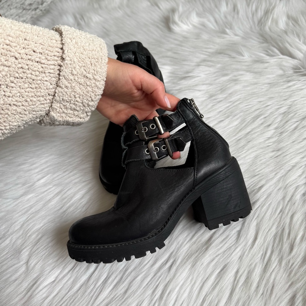 Black Heeled Boots with Chunky Platform and Combat Style